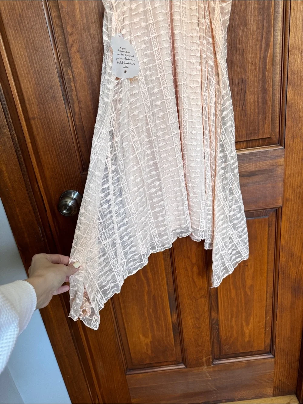 200. Light Peach colored Flowy boho crochet Dress - Picture 7 of 12